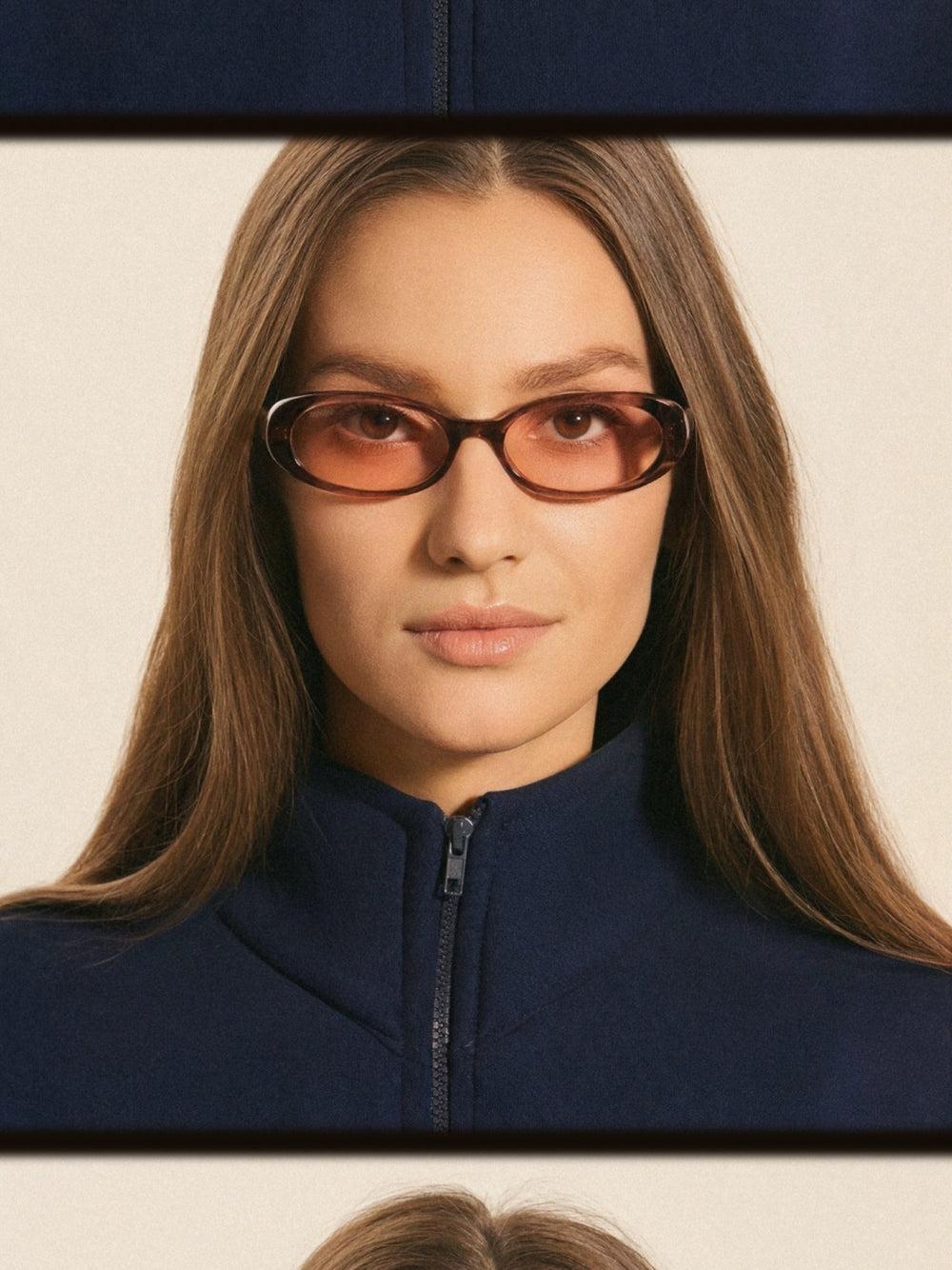 Model wearing Amar sunglasses in rosewood swirl