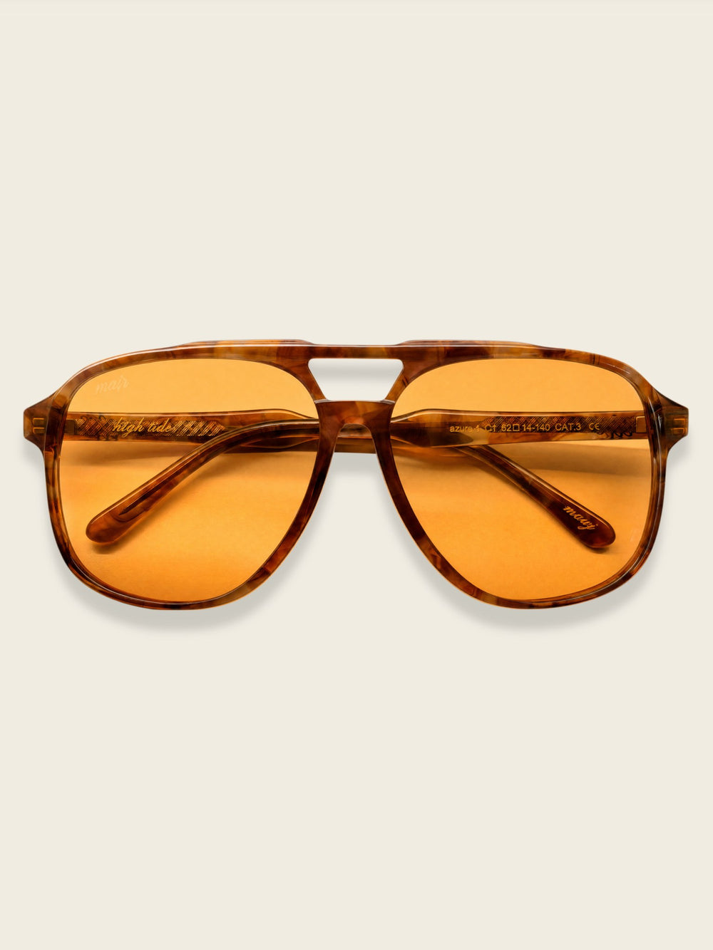 Mawj aviator sunglasses in amber tortoise with amber lenses, front view