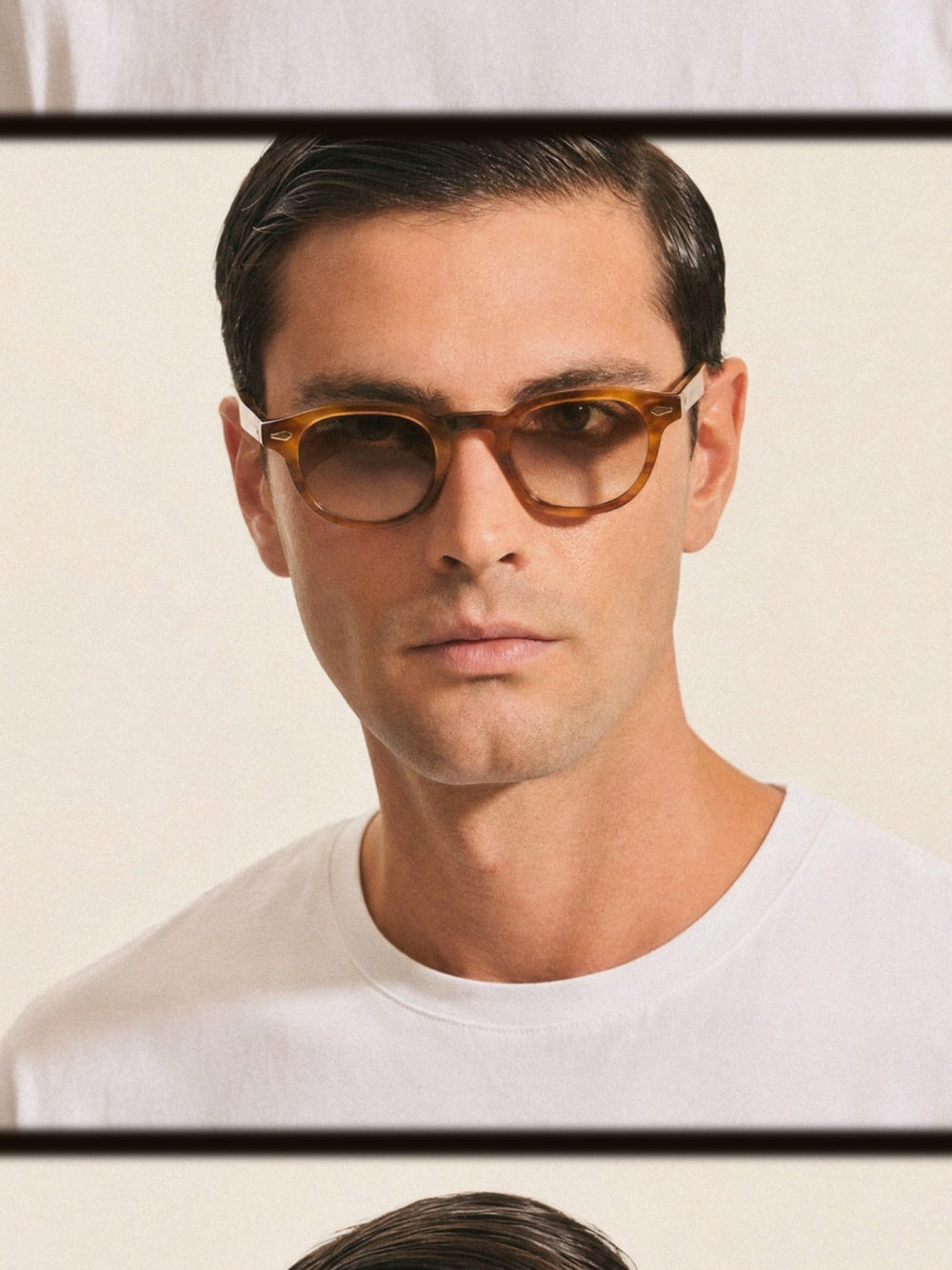 Model wearing Nour sunglasses in honey tortoise